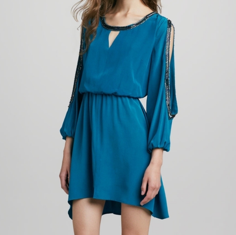 ✅ NWOT Madison Marcus Beaded Silk Cutout Dress S